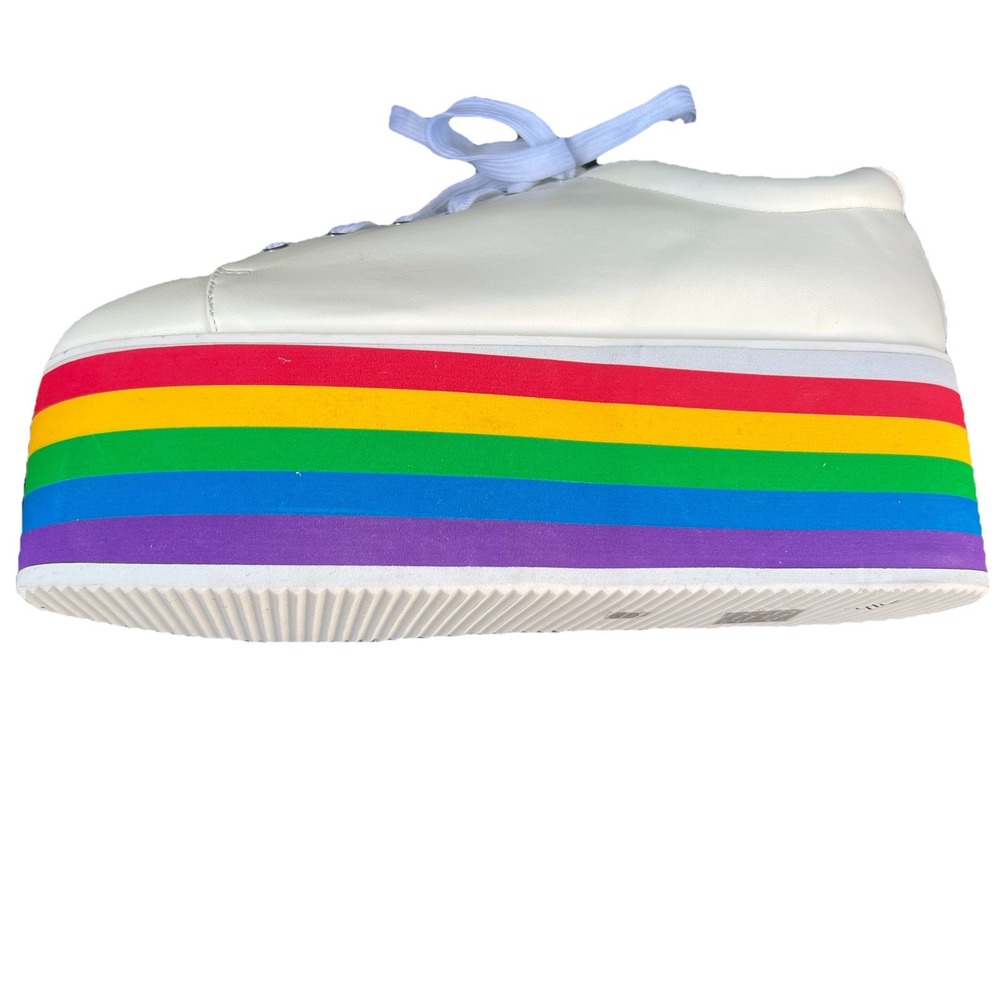 Rainbow White Platform Sneakers with Multicolor Stripes - Picture 3 of 9